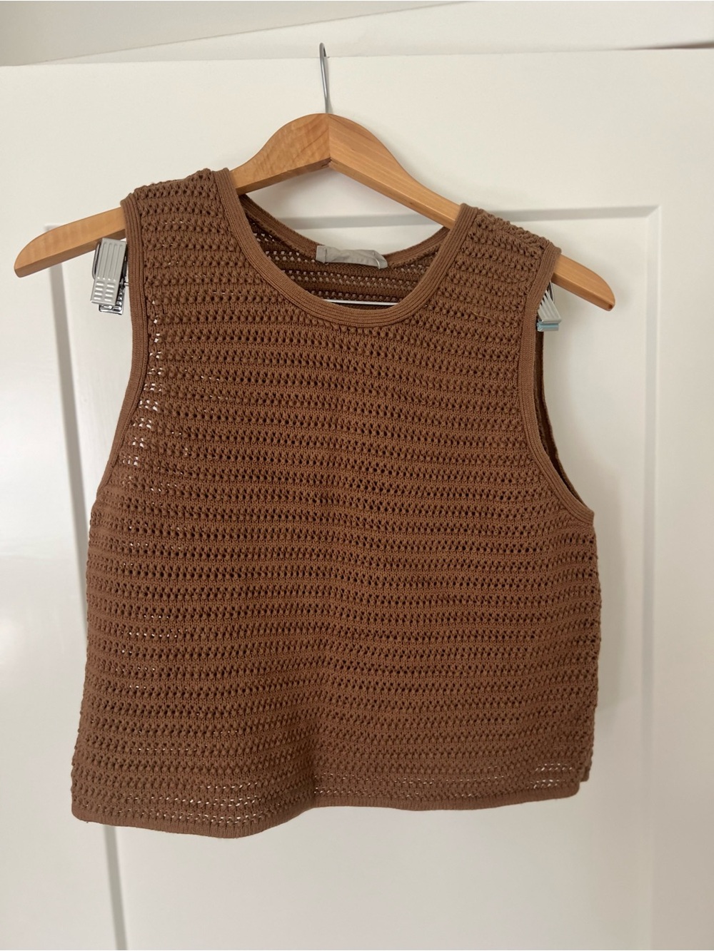 Brown Crocheted Cropped Sweater Tank